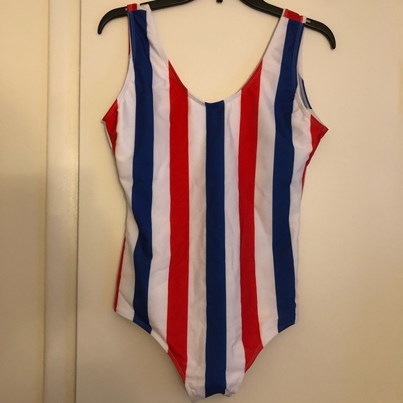 red white and blue striped one piece